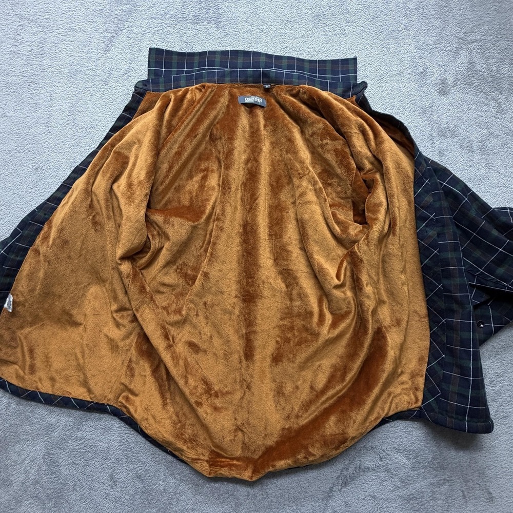 OBULTHEN Shirt Mens Large Blue Green Plaid Fleece Lined Long‎ Sleeve Button Up - Picture 4 of 7